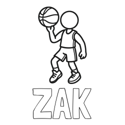 Online izdelana pobarvanka - Pobarvanka imena ZAK in otroška pobarvanka košarkarja