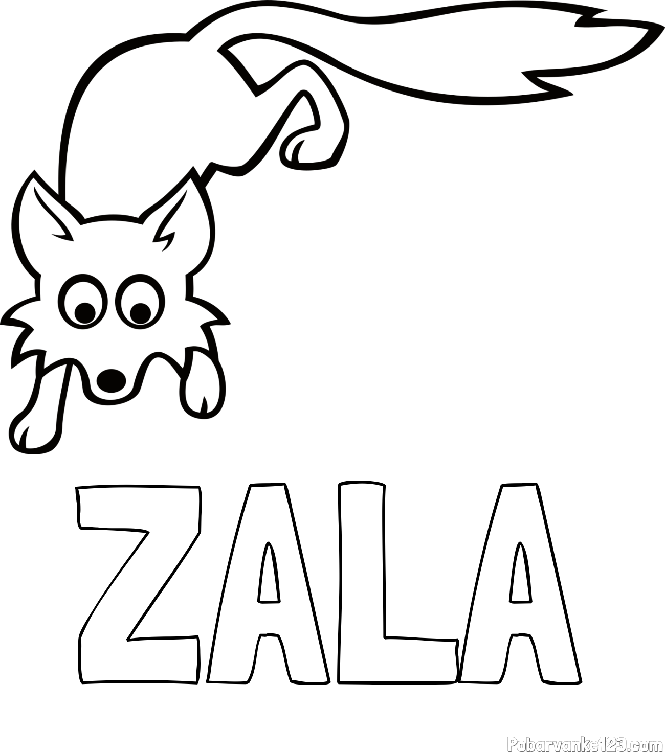 Pobarvanka imena ZALA in otroška pobarvanka ljubke lisičke