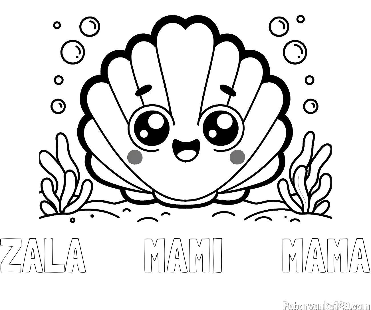 Pobarvanka imena ZALA      MAMI      MAMA in pobarvanka nasmejane školjke