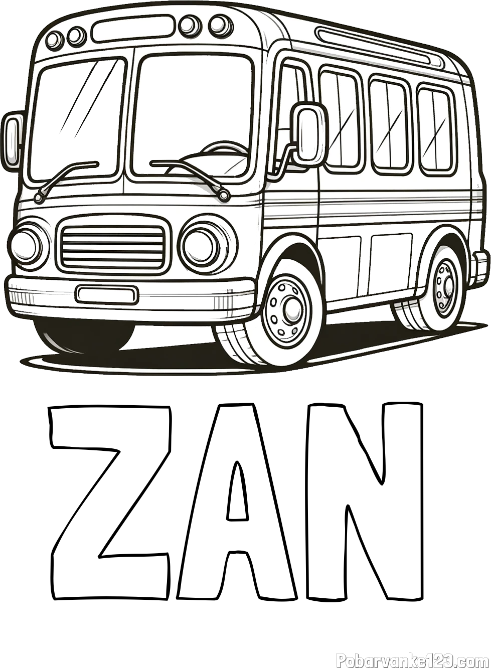 Pobarvanka imena ŽAN in pobarvanka avtobusa, ki zavija v desno