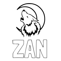 Online izdelana pobarvanka - Pobarvanka imena ŽAN in pobarvanka volk in lune