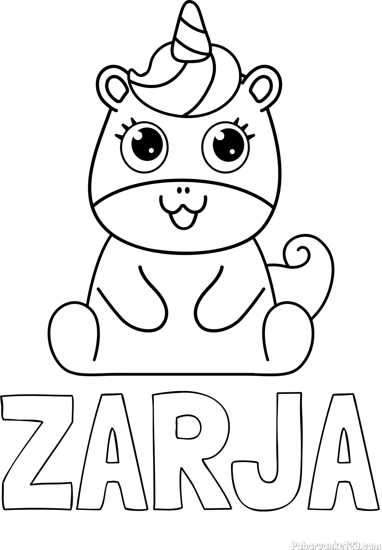 Pobarvanka imena ZARJA in pobarvanka čudovitega samoroga Unicorn