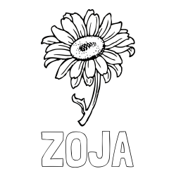 Online izdelana pobarvanka - Pobarvanka imena ZOJA in pobarvanka lepe sončnice