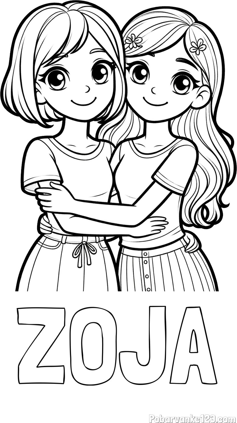 Pobarvanka imena ZOJA in pobarvanka ljubkih prijateljic