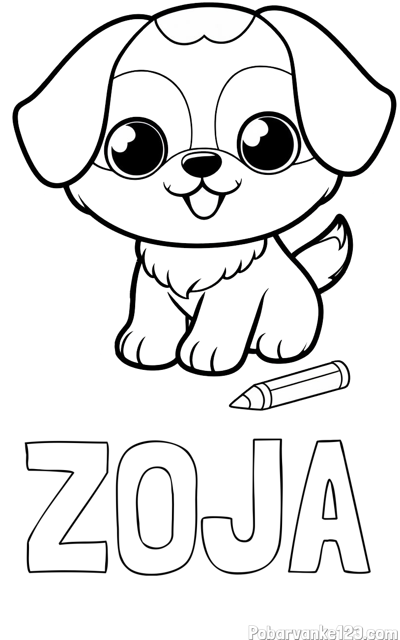 Pobarvanka imena ZOJA in pobarvanka prikupnega kužka