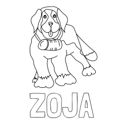 Online izdelana pobarvanka - Pobarvanka imena ZOJA in pobarvanka velikega psa