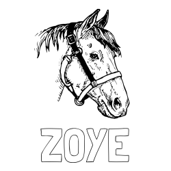 Online izdelana pobarvanka - Pobarvanka imena ZOYE in konjska glava
