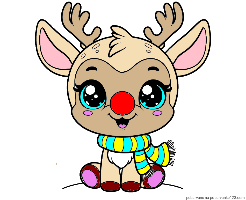 POBARVANA POBARVANKA - Otroška pobarvanka jelenčka Rudolfa s šalom okoli vratu