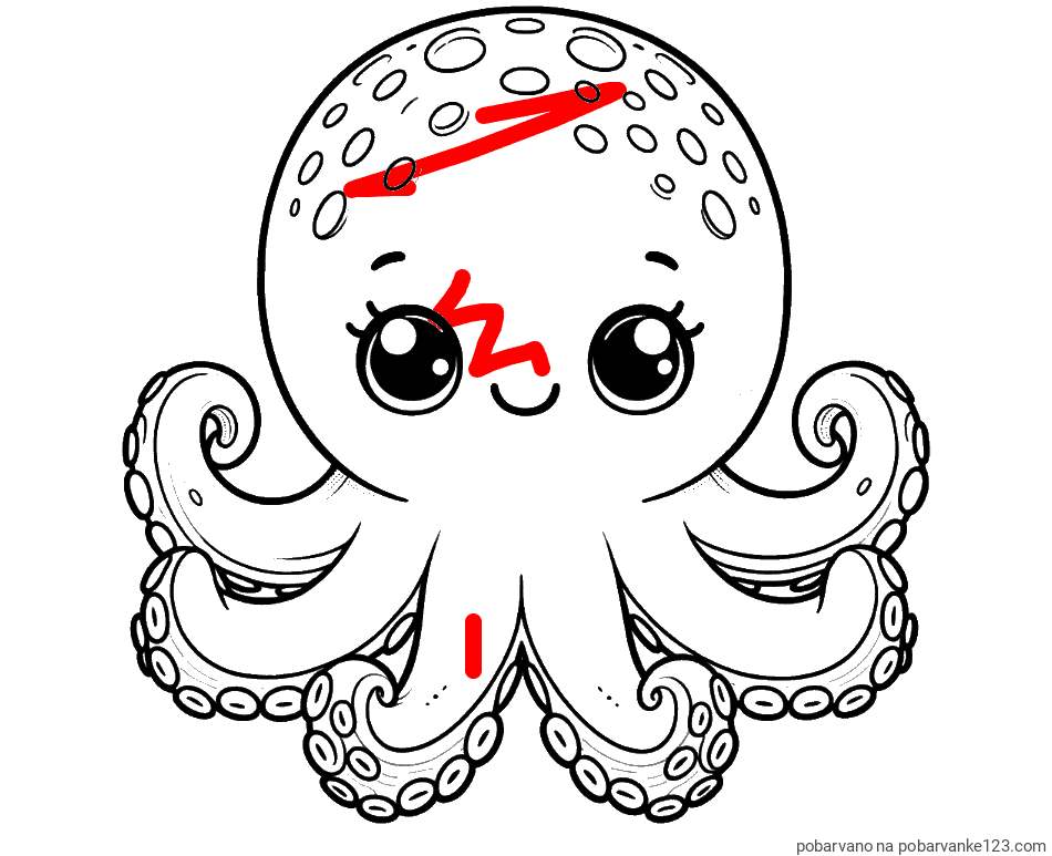 POBARVANA POBARVANKA - Otroška pobarvanka ljubke hobotnice