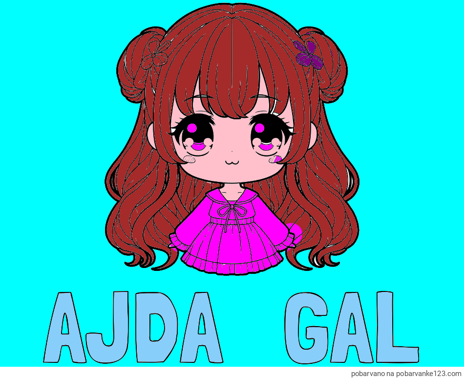 POBARVANA POBARVANKA - Pobarvanka imena AJDA   GAL in pobarvanka prikupne punčke v anime slogu