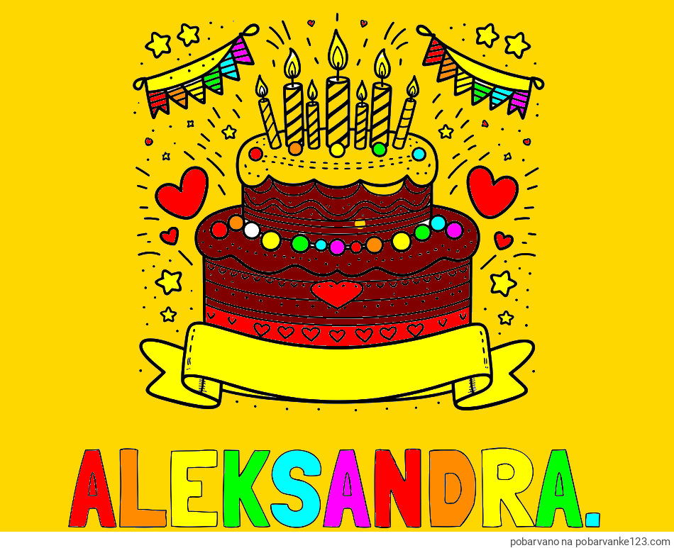 POBARVANA POBARVANKA - Pobarvanka imena ALEKSANDRA. in pobarvanka velike torte za rojstni dan