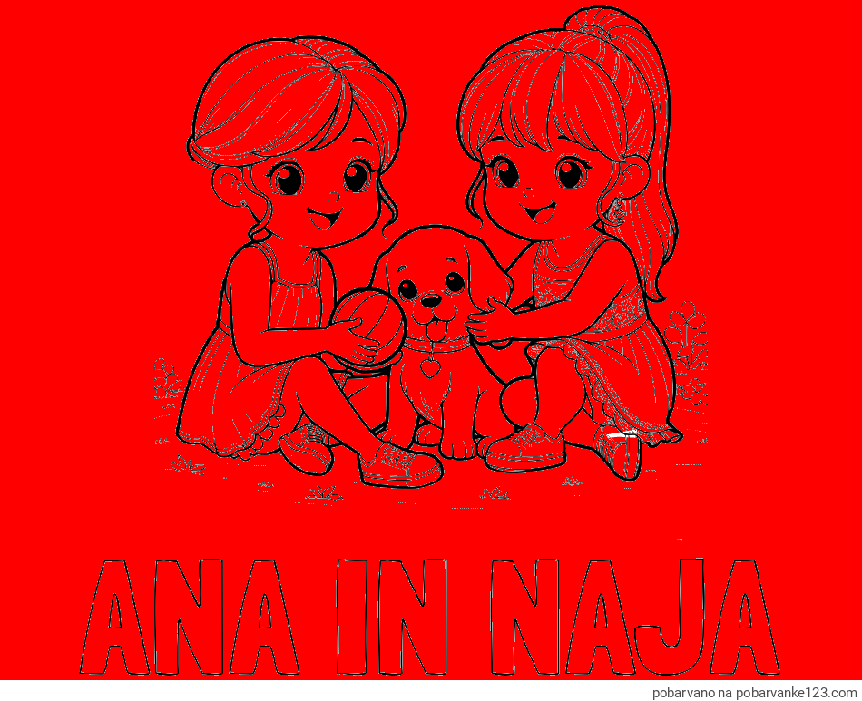 POBARVANA POBARVANKA - Pobarvanka imena ANA IN NAJA in pobarvanka prijateljic s kužkom