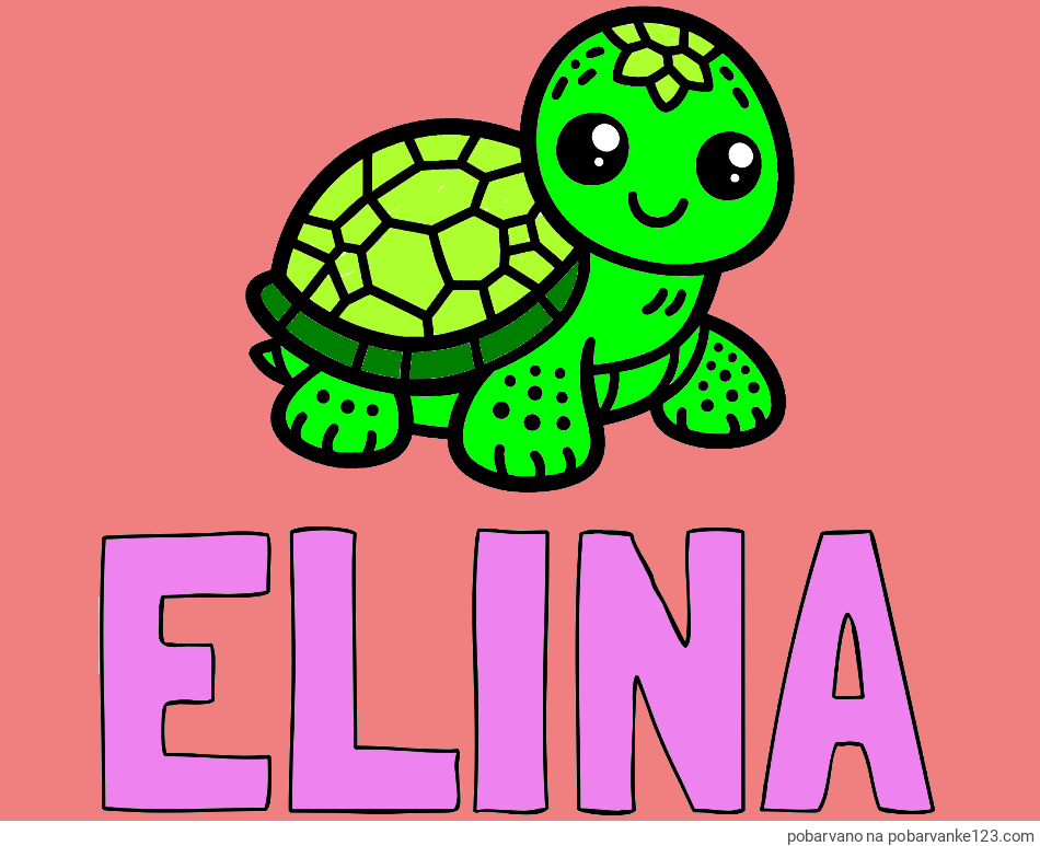 POBARVANA POBARVANKA - Pobarvanka imena ELINA in otroška pobarvanka želve