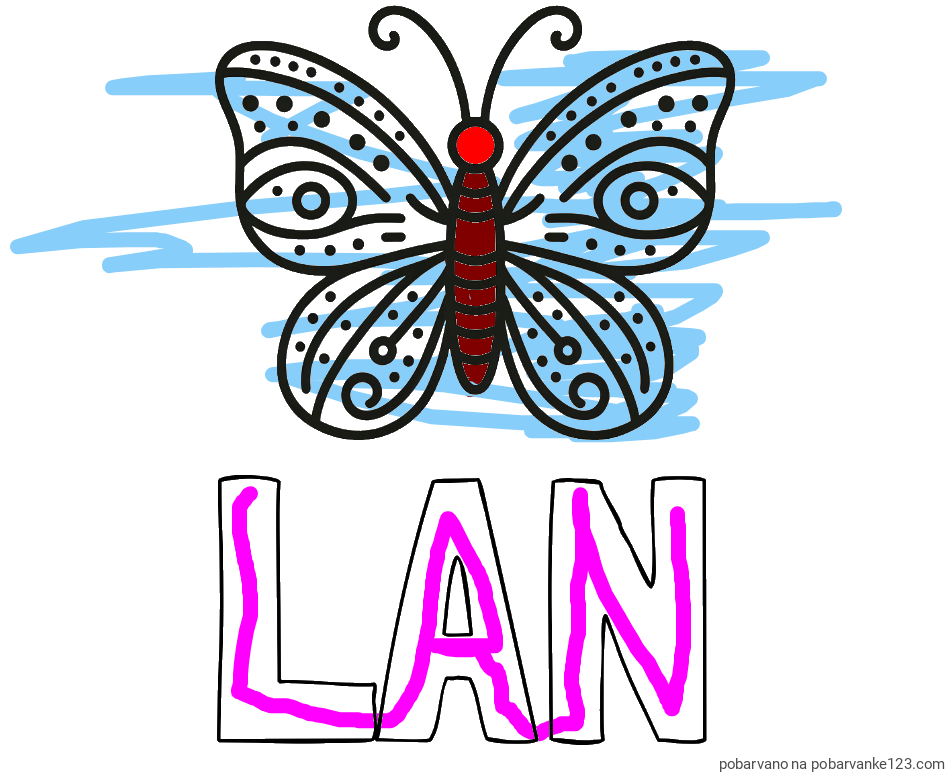 POBARVANA POBARVANKA - Pobarvanka imena LAN in preprosta pobarvanka metulja
