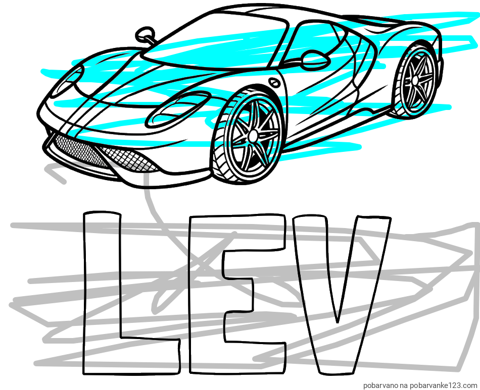 POBARVANA POBARVANKA - Pobarvanka imena LEV in pobarvanka dirkalnega avtomobila