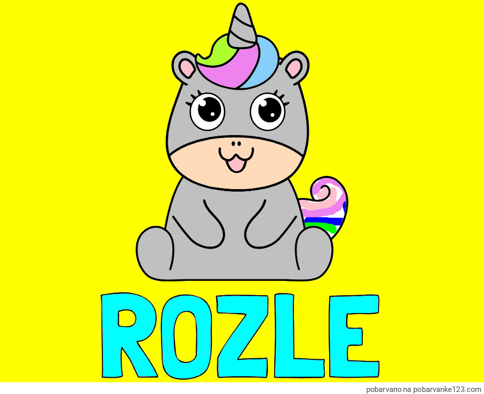 POBARVANA POBARVANKA - Pobarvanka imena ROŽLE in pobarvanka čudovitega samoroga Unicorn