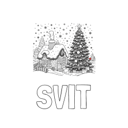 Pobarvana pobarvanka - Pobarvanka imena SVIT in pobarvanka zasnežene hiške na božično noč