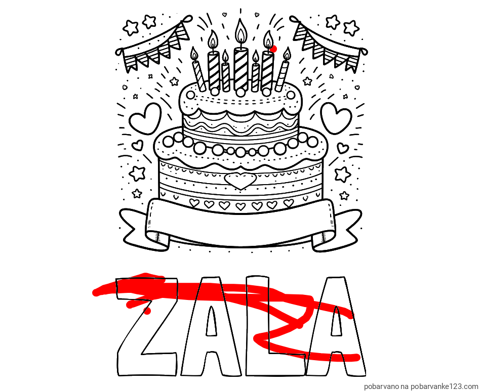 POBARVANA POBARVANKA - Pobarvanka imena ZALA in pobarvanka velike torte za rojstni dan