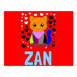 POBARVANA POBARVANKA - Pobarvanka imena ŽAN in pobarvanka ljubke mucke obdane s srčki