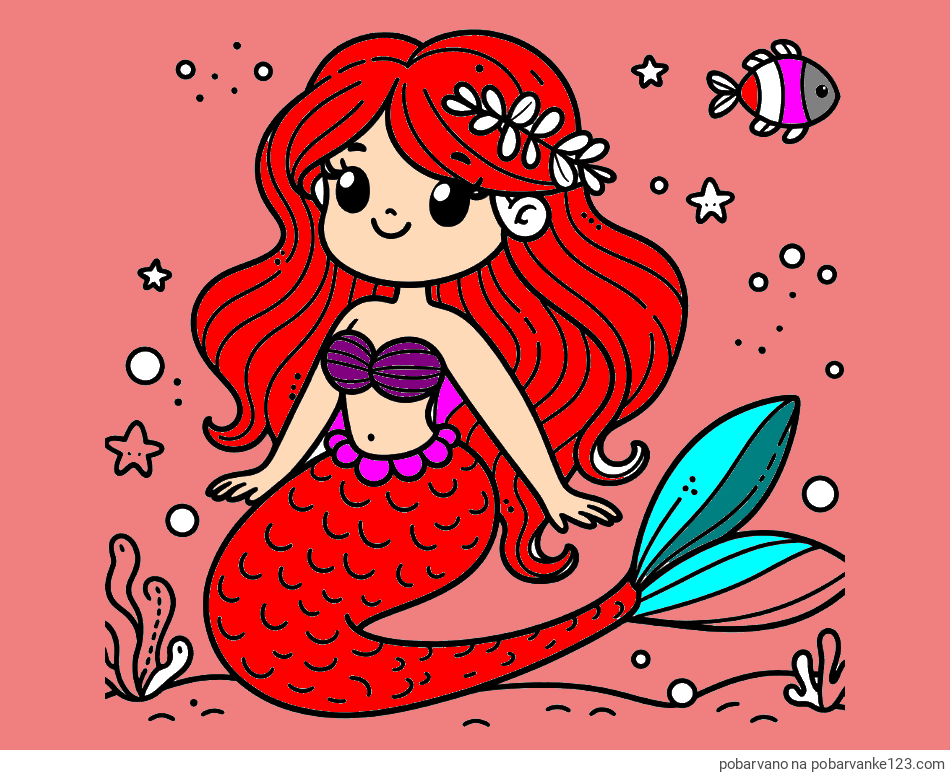 POBARVANA POBARVANKA - Pobarvanka ljubke morske deklice v morju