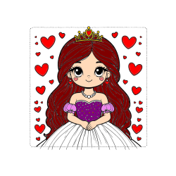 Pobarvana pobarvanka - Pobarvanka ljubke princese obdane s srčki