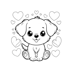 Pobarvana pobarvanka - Pobarvanka ljubkega kužka obdanega s srčki