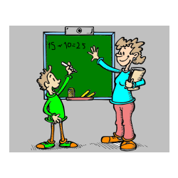 Pobarvana pobarvanka - Pobarvanka učiteljice in učenca pred tablo