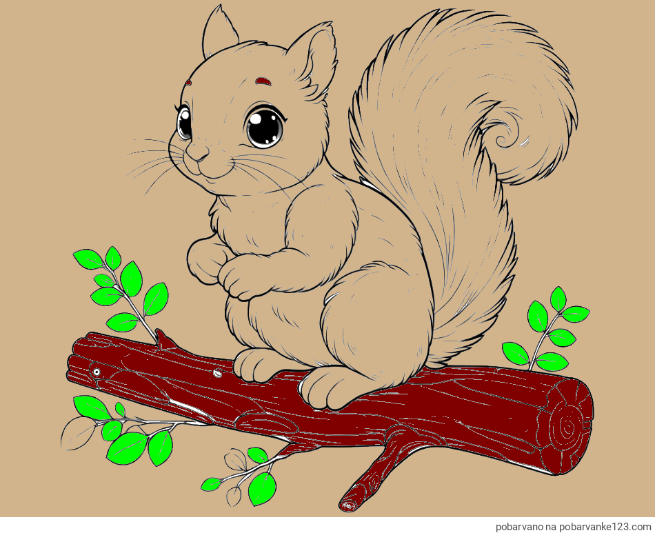 POBARVANA POBARVANKA - Pobarvanka veverice na veji