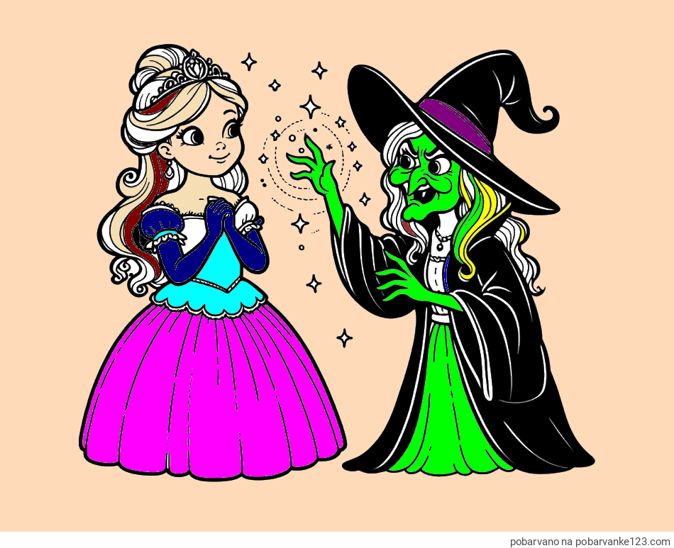 POBARVANA POBARVANKA - Pobarvanka zlobne čarovnice, ki poskuša začarati princesko