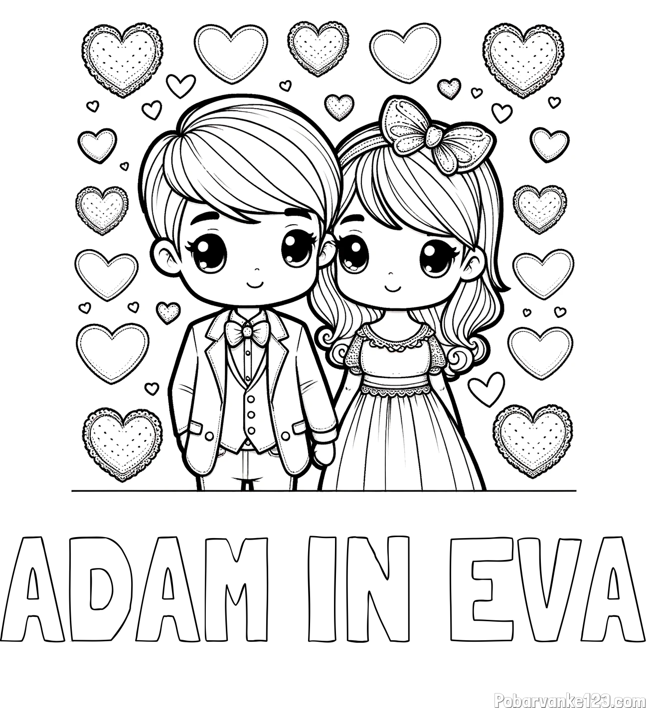 Pobarvanka imena ADAM IN EVA in pobarvanka dveh zaljubljencev s srčki