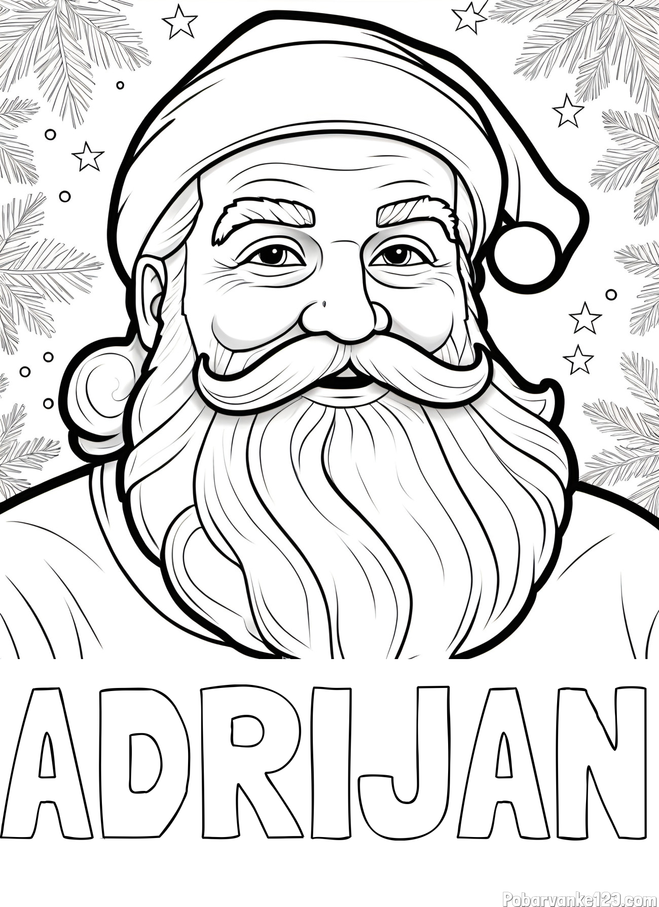 Pobarvanka imena ADRIJAN in Čudovita pobarvanka nasmejanega Božička