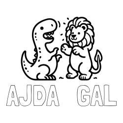 Online izdelana pobarvanka - Pobarvanka imena AJDA   GAL in pobarvanka dinozavra, ki napada leva