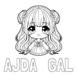 Online izdelana pobarvanka - Pobarvanka imena AJDA   GAL in pobarvanka prikupne punčke v anime slogu