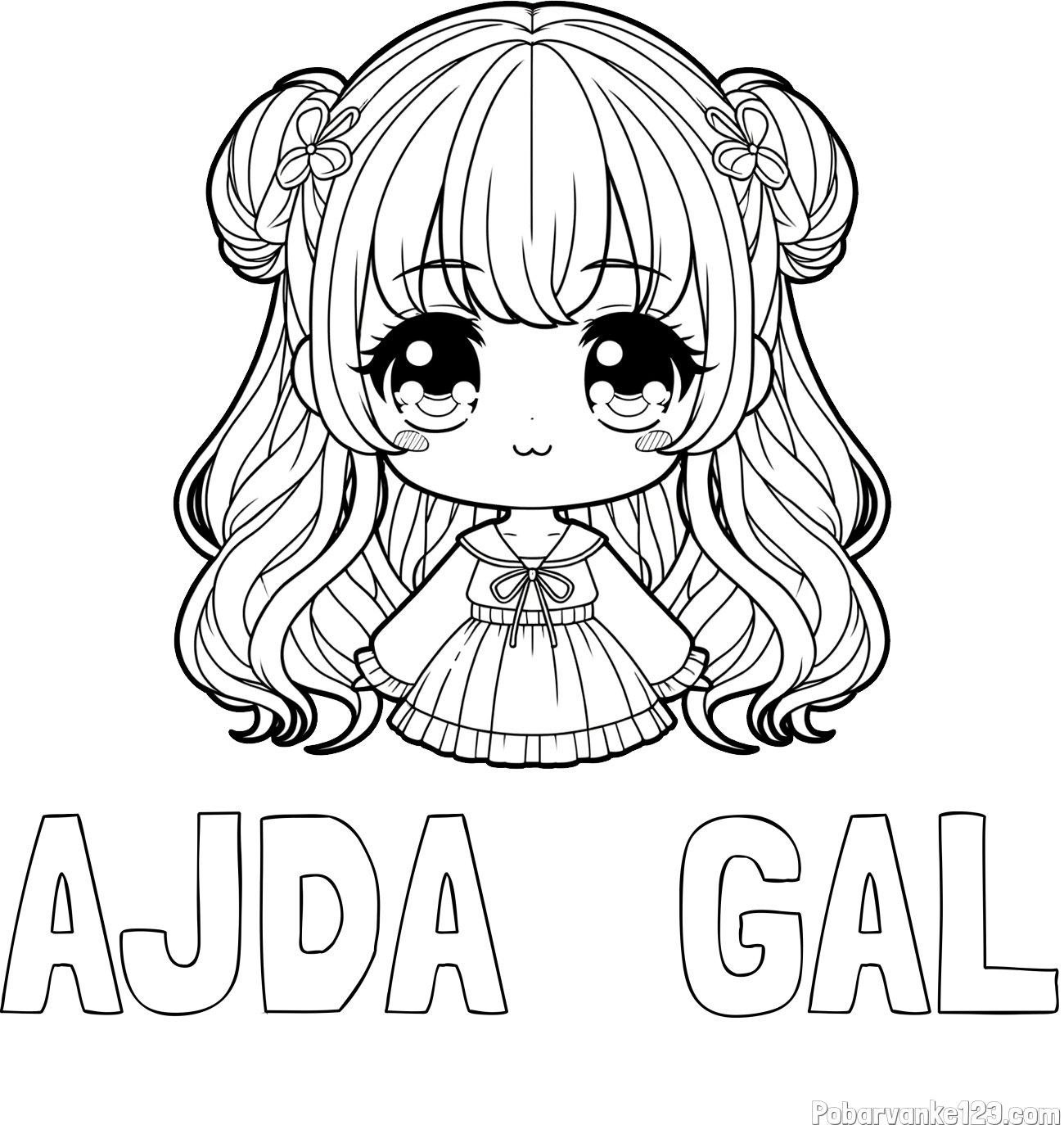 Pobarvanka imena AJDA   GAL in pobarvanka prikupne punčke v anime slogu