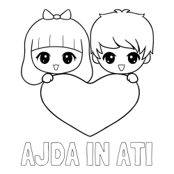 Online izdelana pobarvanka - Pobarvanka imena AJDA IN ATI in pobarvanka fantka in deklice, ki objemata srček
