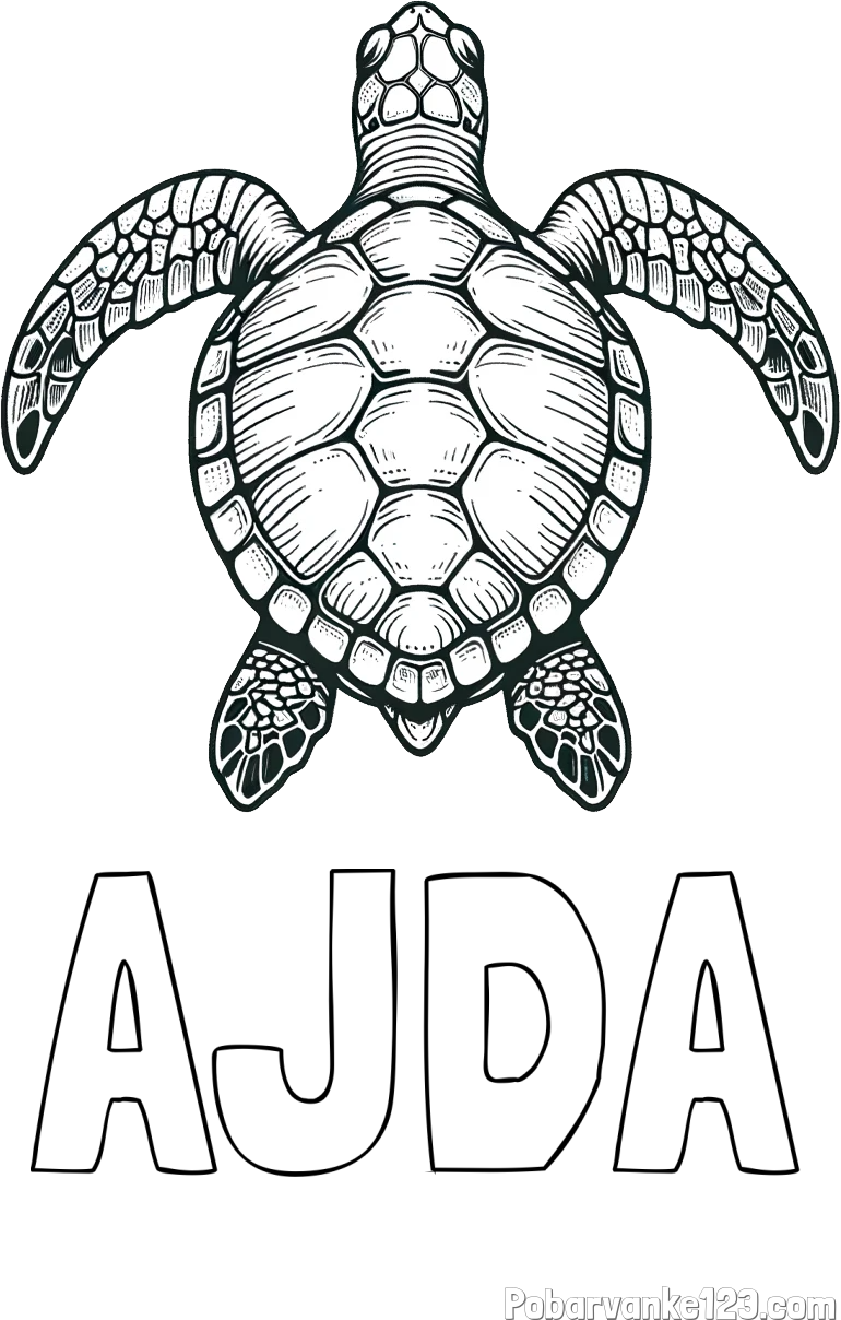 Pobarvanka imena AJDA in enostavna pobarvanka želve