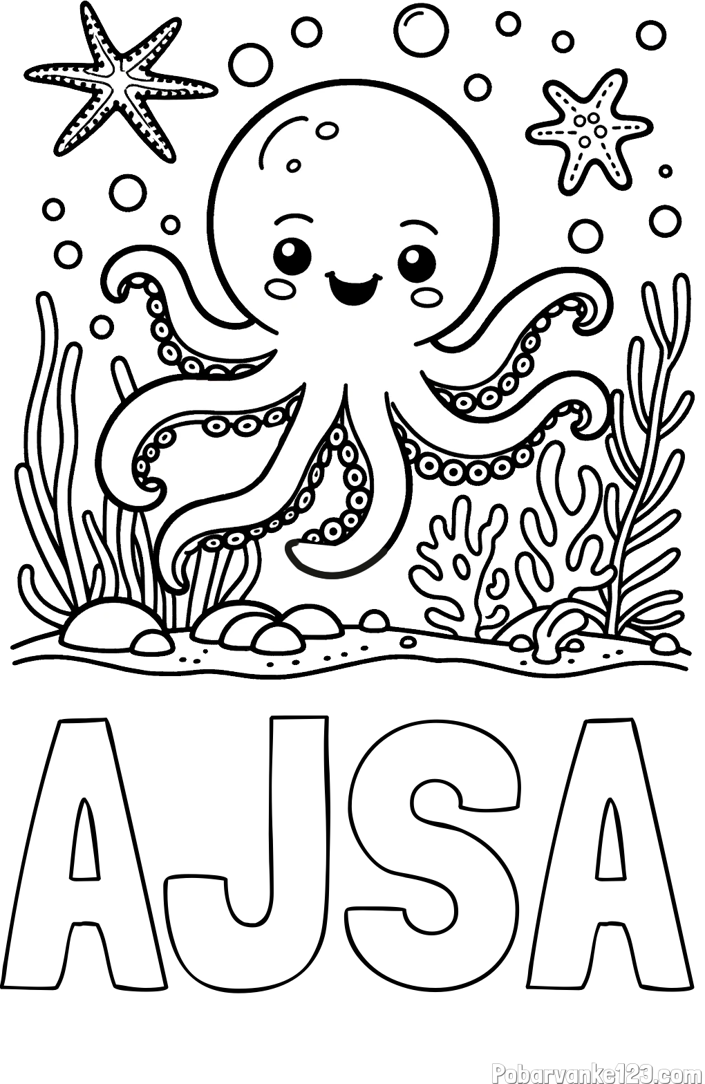 Pobarvanka imena AJŠA in pobarvanka hobotnice