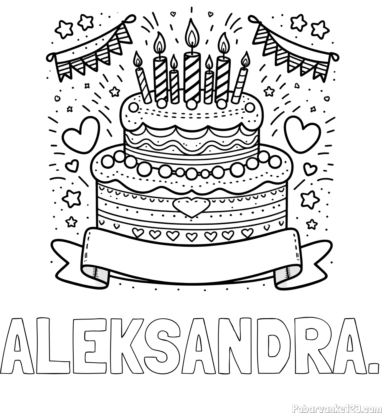 Pobarvanka imena ALEKSANDRA. in pobarvanka velike torte za rojstni dan