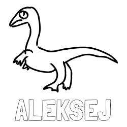 Online izdelana pobarvanka - Pobarvanka imena ALEKSEJ in pobarvanka žalostnega dinozavra