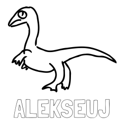 Online izdelana pobarvanka - Pobarvanka imena ALEKSEUJ in pobarvanka žalostnega dinozavra