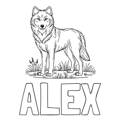 Online izdelana pobarvanka - Pobarvanka imena ALEX in pobarvanka volka