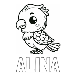 Online izdelana pobarvanka - Pobarvanka imena ALINA in pobarvanka ljubkega papagaja