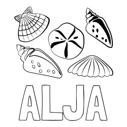 Online izdelana pobarvanka - Pobarvanka imena ALJA in pobarvanka različnih školjk