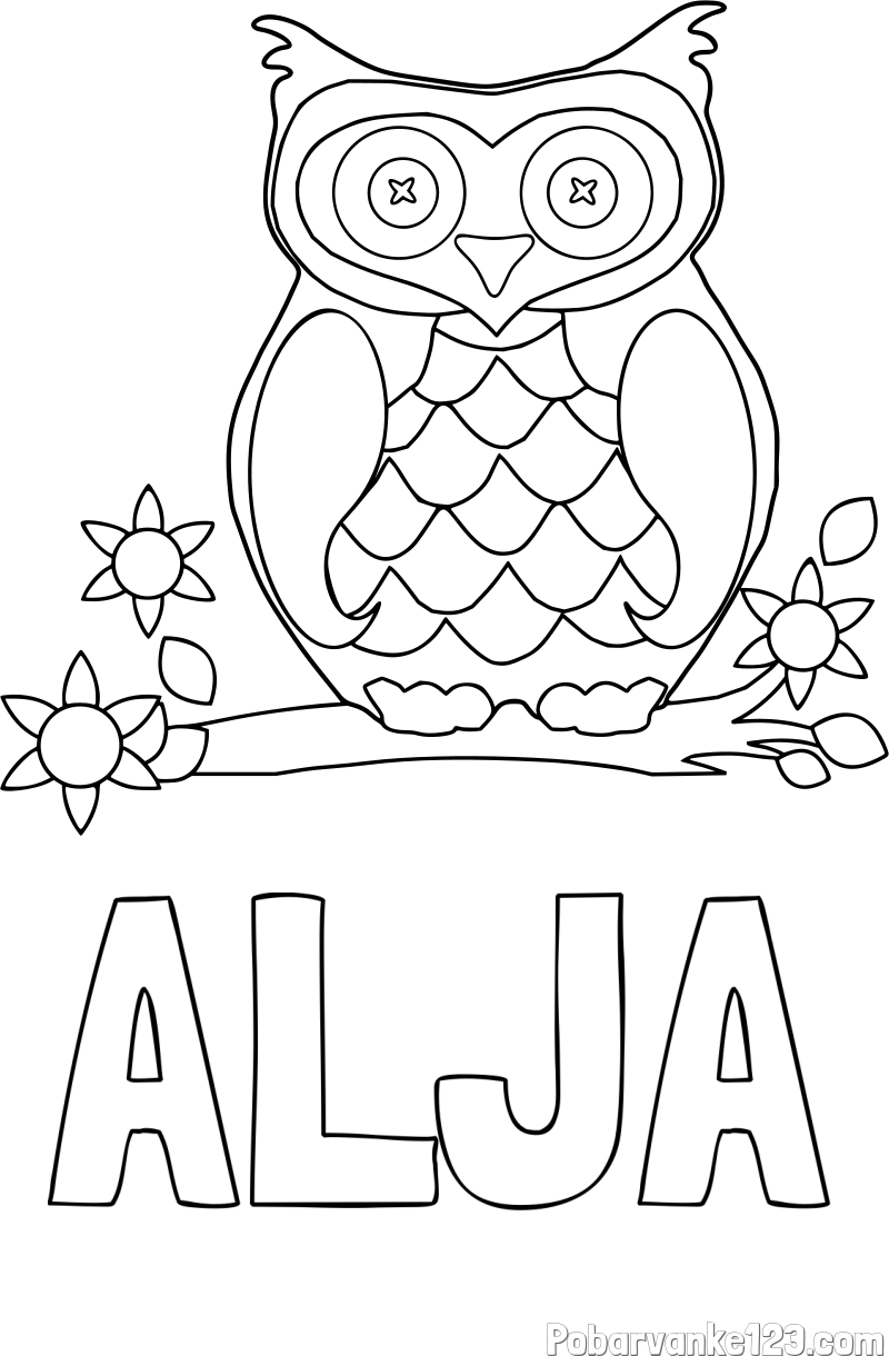 Pobarvanka imena ALJA in pobarvanka sove