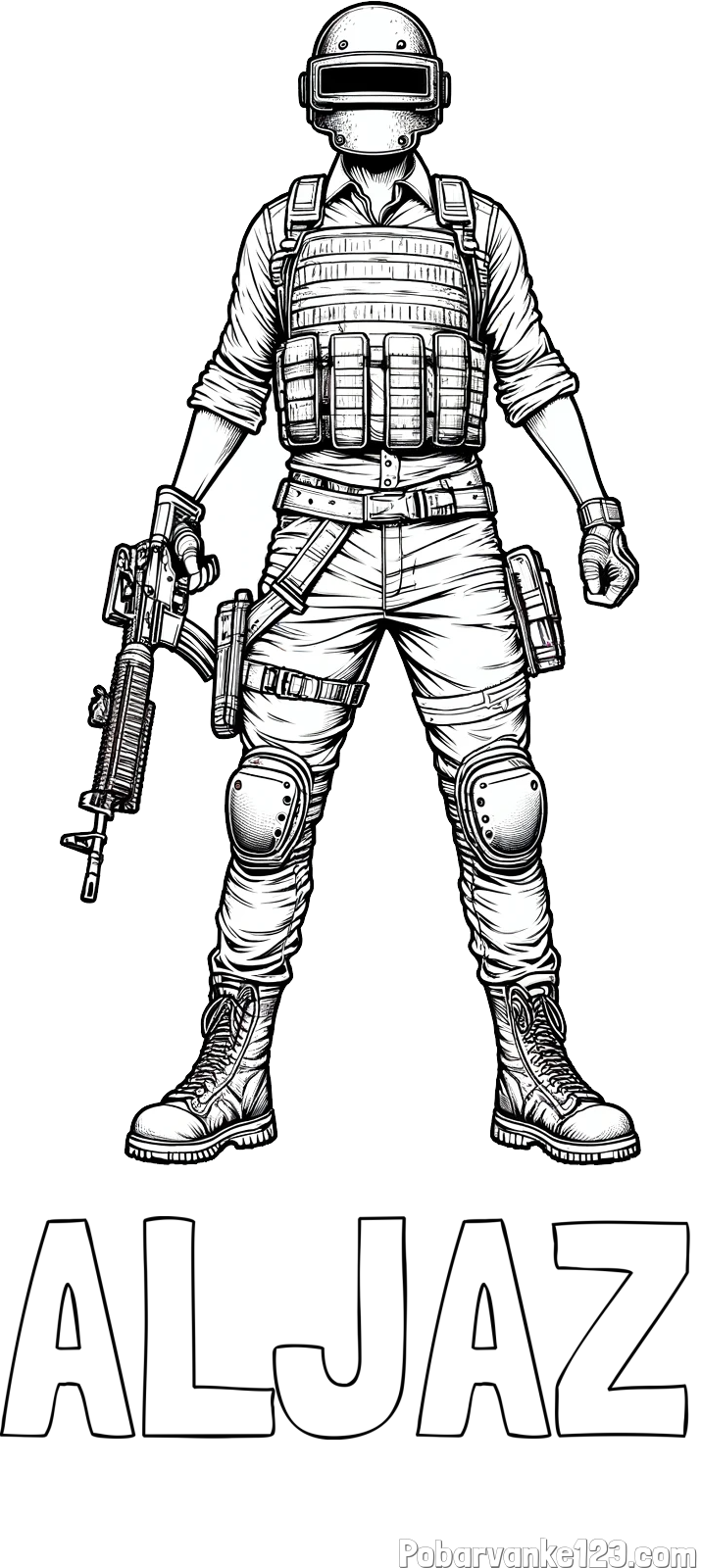 Pobarvanka imena ALJAŽ in PUBG pobarvanka glavnega junaka narisanega od spredaj