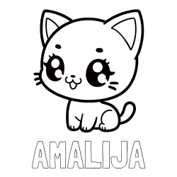 Online izdelana pobarvanka - Pobarvanka imena AMALIJA in pobarvnaka ljubke muce v anime slogu