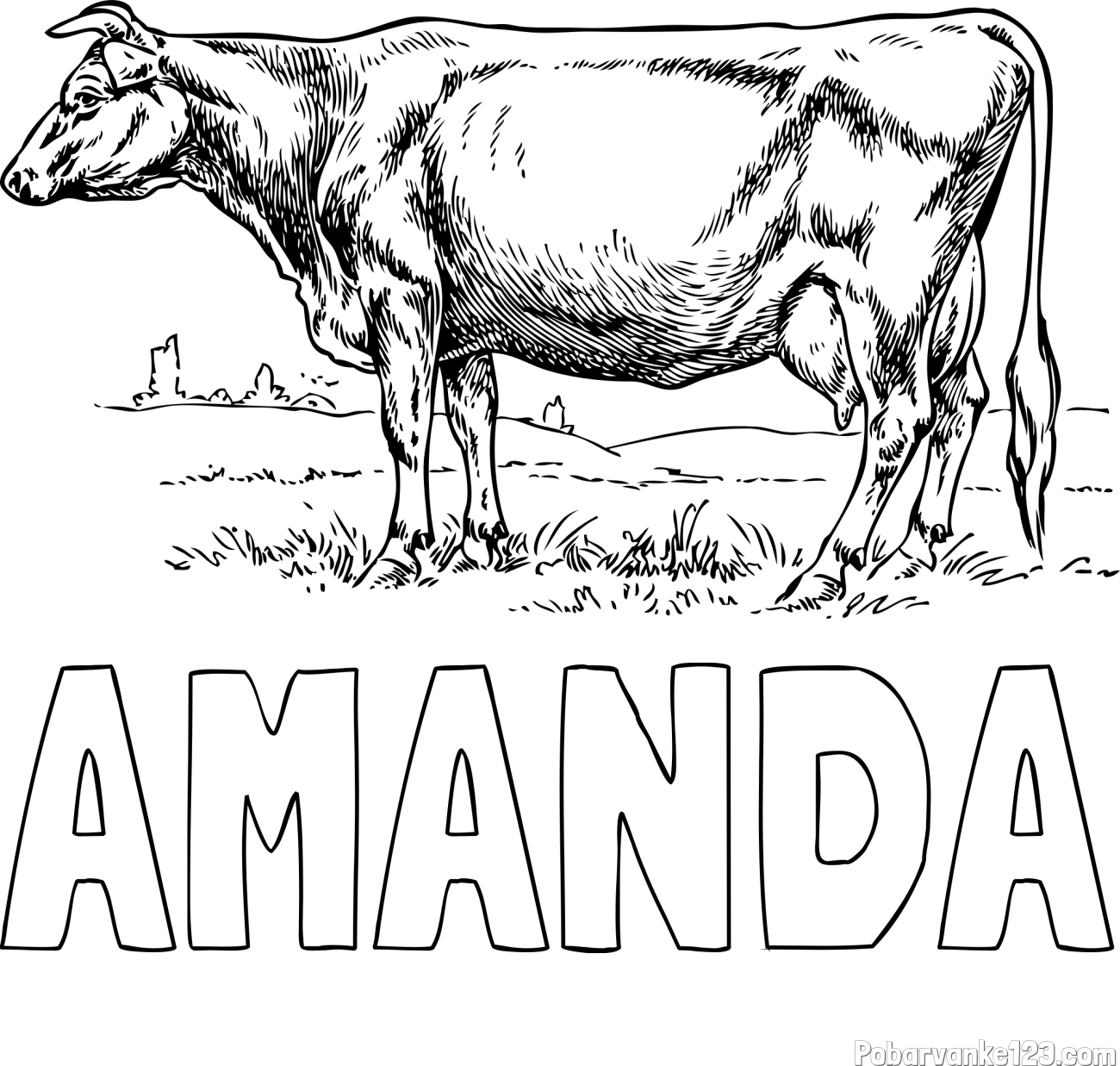 Pobarvanka imena AMANDA in pobarvanka krave na paši