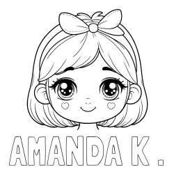 Online izdelana pobarvanka - Pobarvanka imena AMANDA K . in pobarvanka obraza ljubke punčke