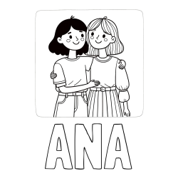 Online izdelana pobarvanka - Pobarvanka imena ANA in otroška pobarvanka dveh prijateljic