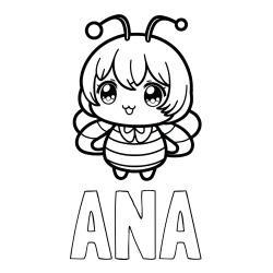 Online izdelana pobarvanka - Pobarvanka imena ANA in pobarvanka čebelice v stilu anime